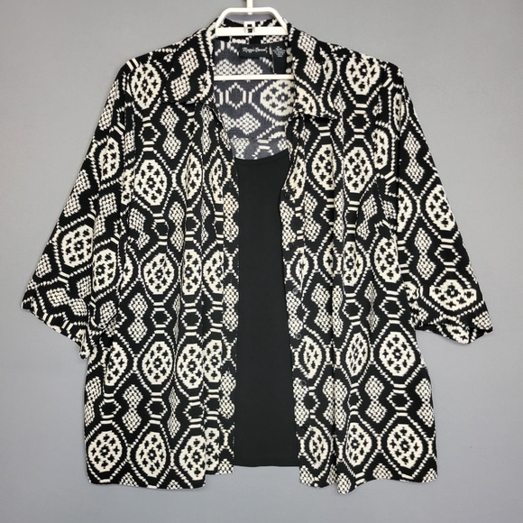 Maggie Barnes Button Front Top Womens 1X 18/20 Black Ivory Attached Tank - Picture 1 of 13
